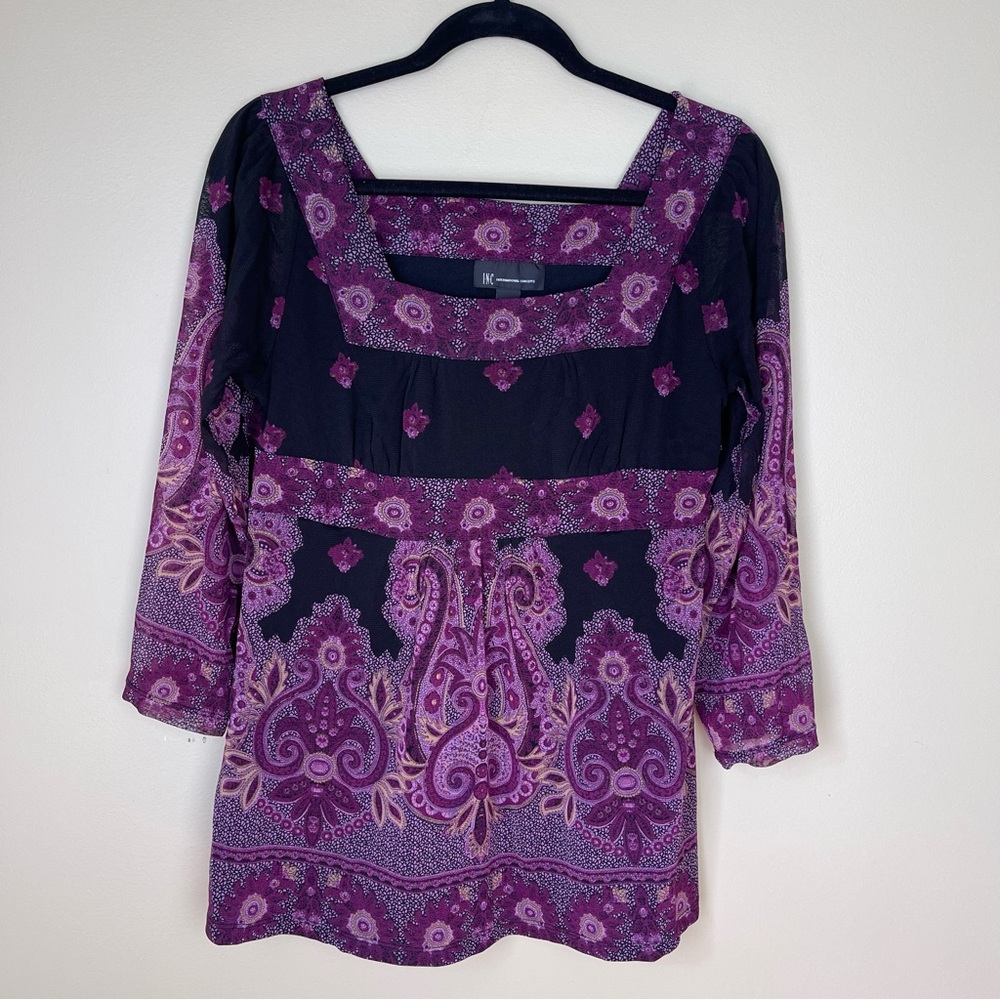 INC International Concepts Paisley print Square Neck Blouse Size L